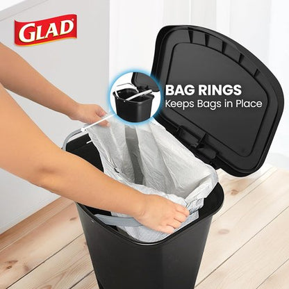Glad 13 Gallon Trash Can - Odor-Proof Kitchen Waste Bin with Step-On Pedal & Bag Rings | Black