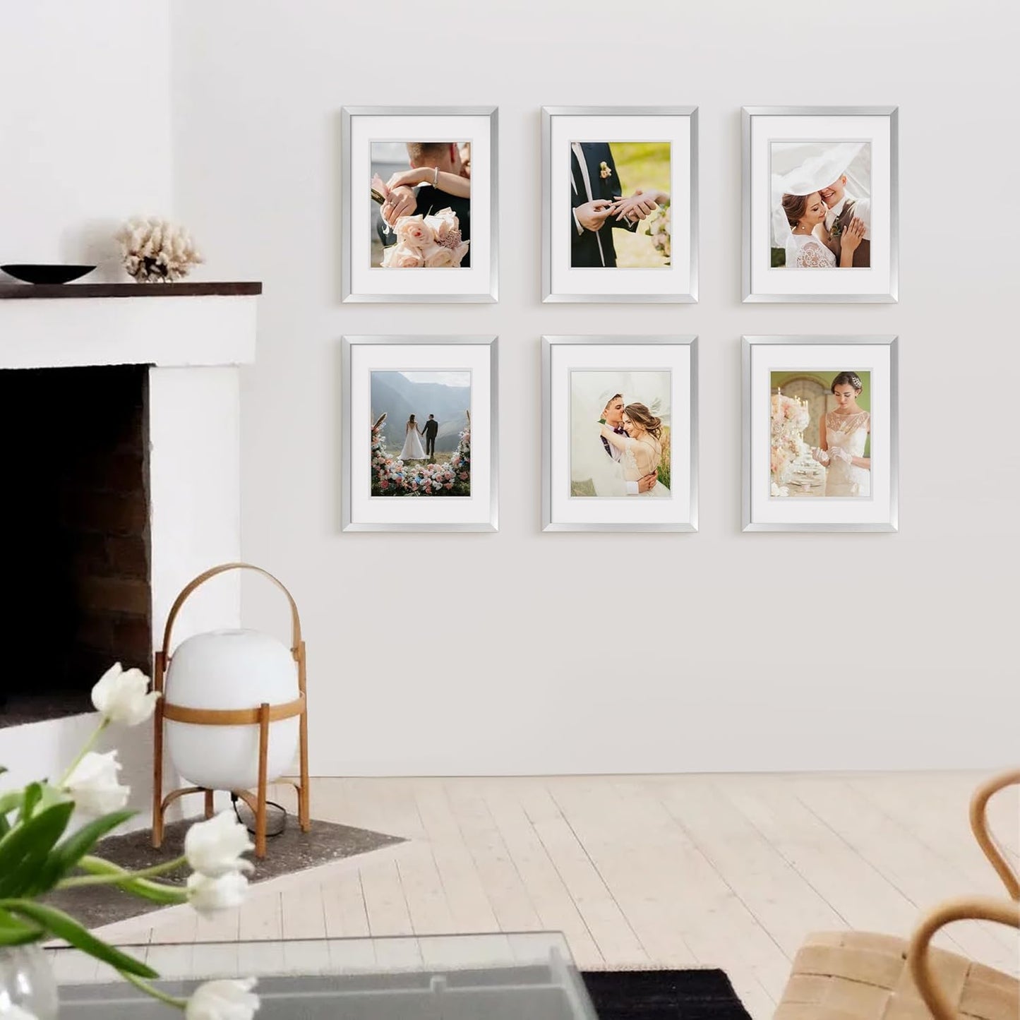 Upsimples 8x10 Picture Frame Set of 5 - Elegant Silver Frames for 5x7 or 8x10 Photos | Wall Gallery Display