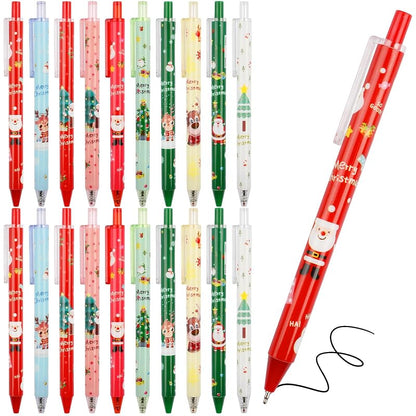 Christmas Gel Pens Set 30 Pcs - Retractable Ballpoint Pens with Santa, Snowman & Gifts