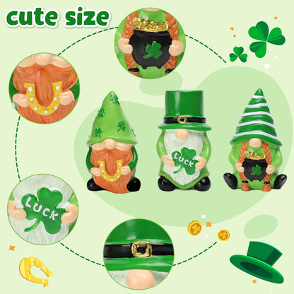 St. Patrick's Day Gnome Decorations - 3Pcs Lucky Resin Ornaments for Tiered Tray | Home Decor