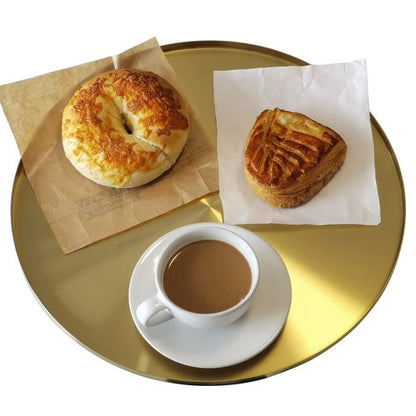 FREELOVE Gold Serving Tray, Decorative Platters and Trays for Perfume Jewelry Comestics Food Coffee Tea Candle, Bath Vanity Counter Bathroom Table (Light Gold, 14 inch)