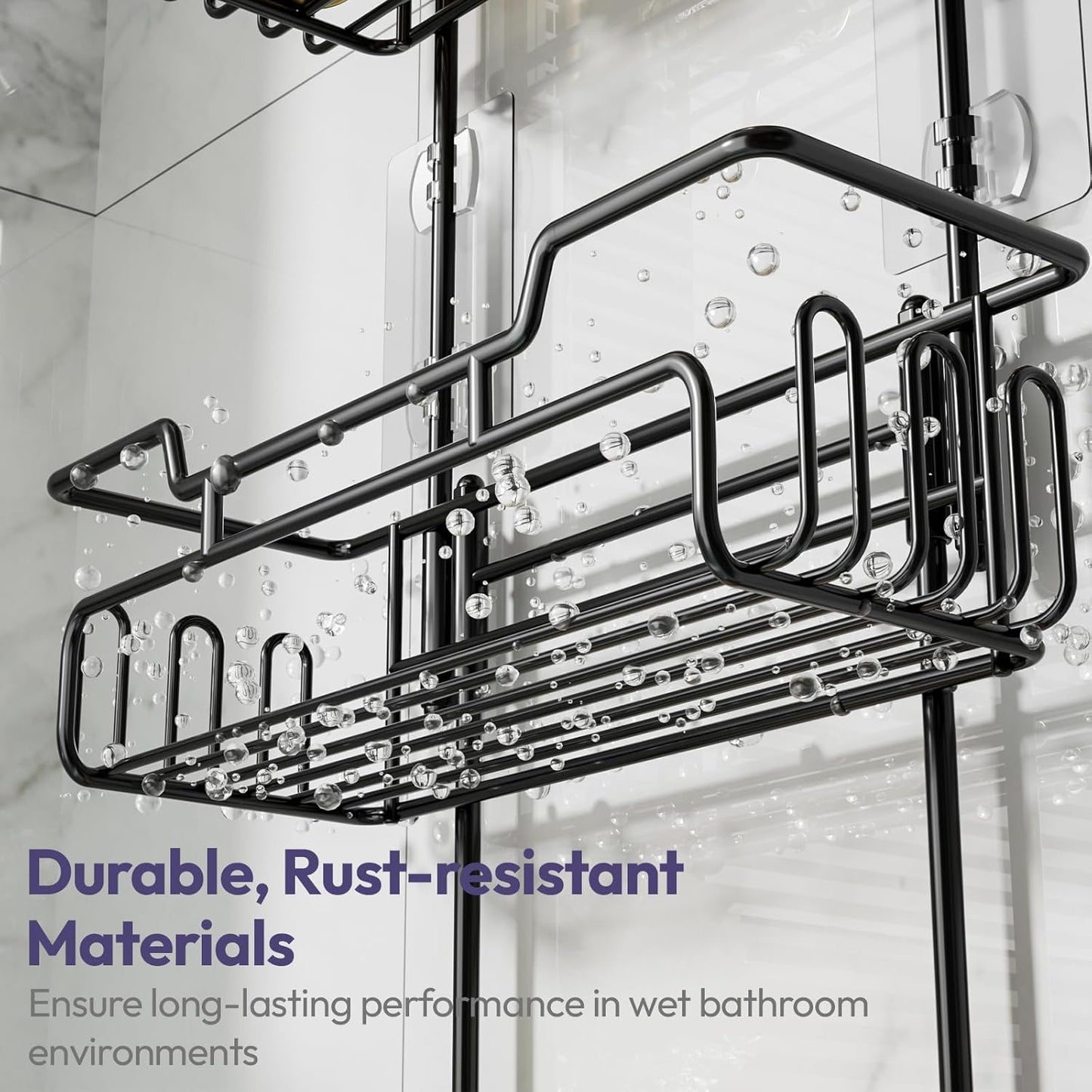 SWTYMIKI Bathroom Shower Caddy - 3-Tier Rustproof Overhead Organizer with 16 Hooks & Soap Holder | Black