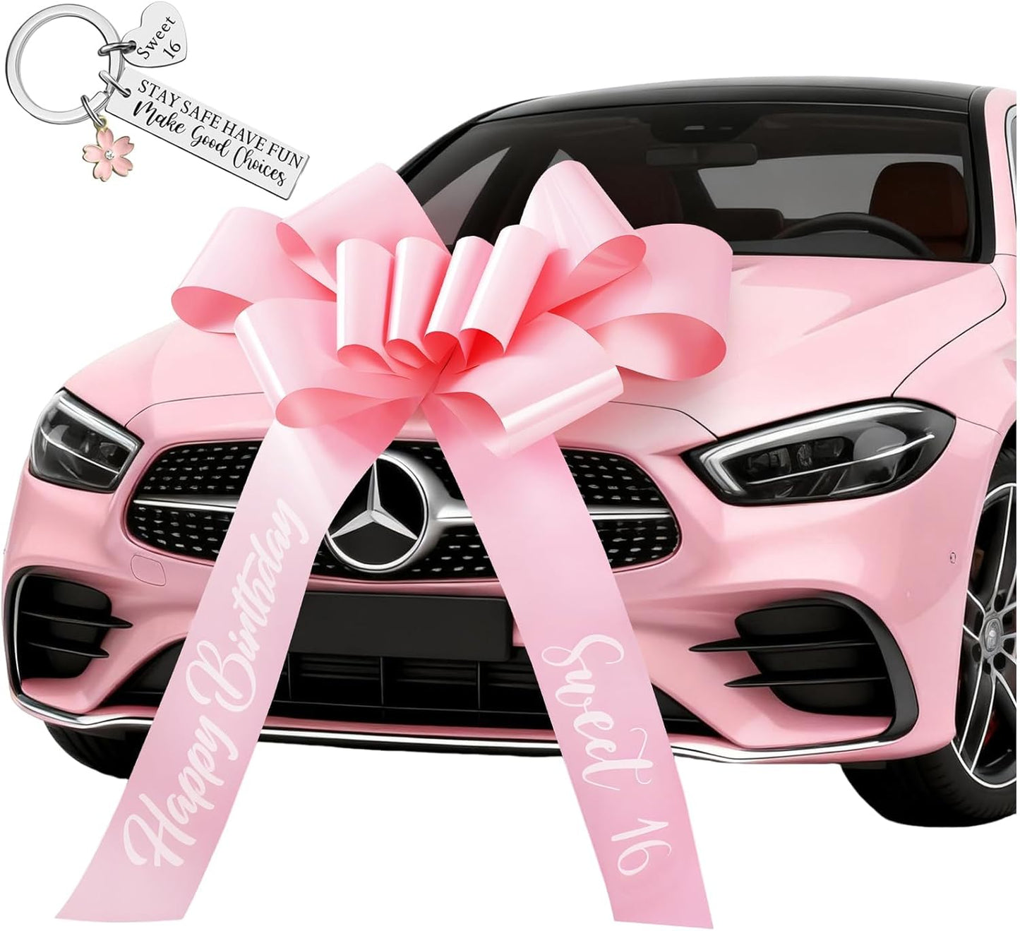 Skiennix 30 Inch Giant Car Bow - Big Pink Bow for Sweet 16 Birthday Surprise | Easy Pull Ribbon Decoration