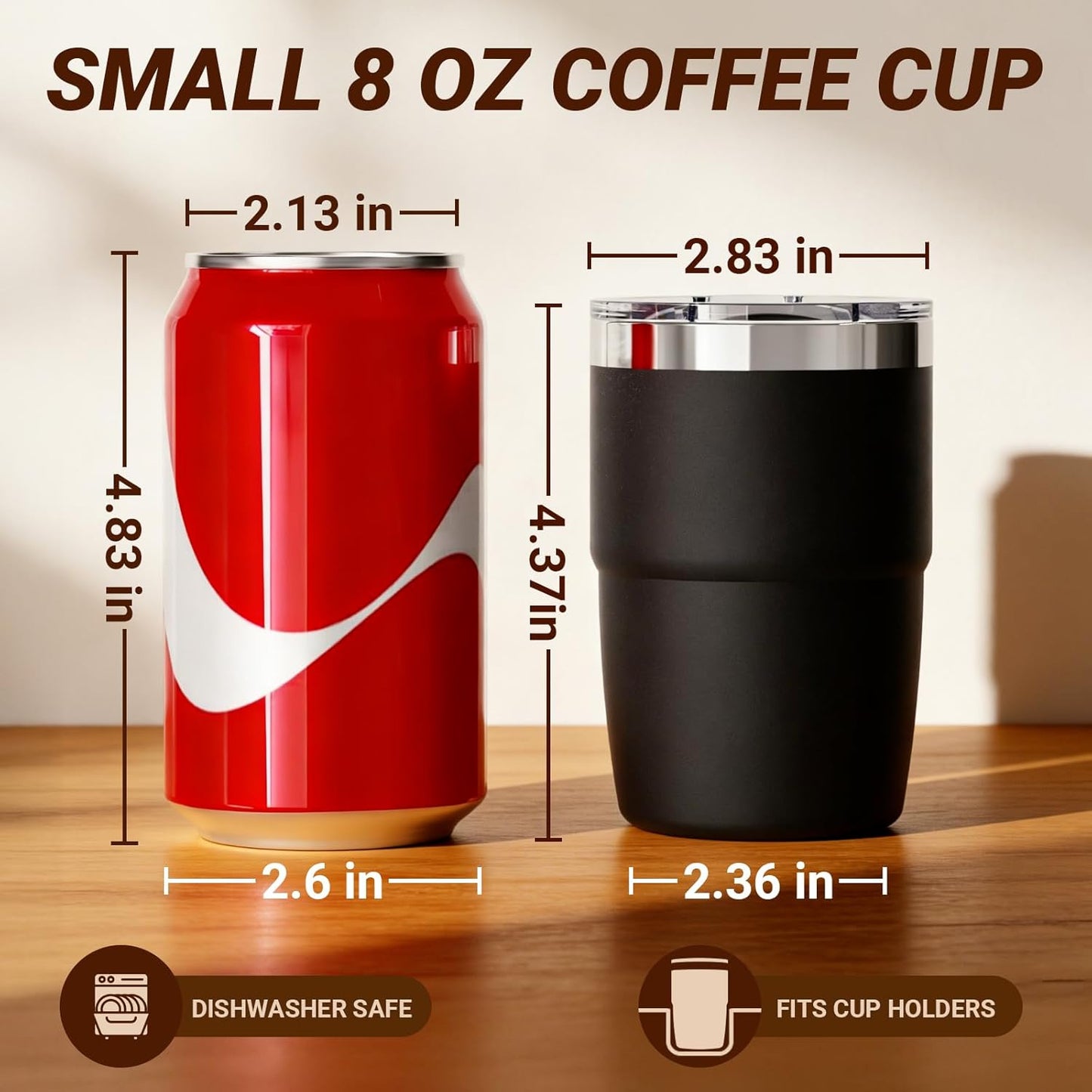 Skiennix 8 oz Small Coffee Cup - Magnetic Lid, Double-Wall Insulated, Dishwasher Safe | Seafoam, 2 Pack