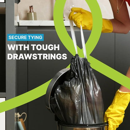 Drawstring Trash Bags | 31 Gallon | 30x32 Inches | 1 Mil Thick | Durable Leak-Proof Garbage Bags with Easy Tie Handles - Perfect for Kitchen, Office, and Commercial Use