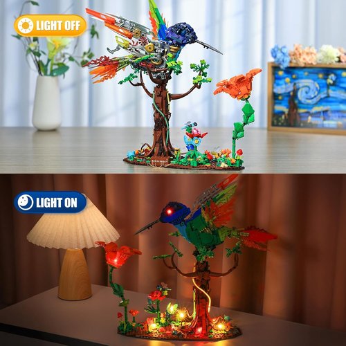 JMBricklayer Hummingbird Building Set - LED Light Model for Adults | Creative Flower Animal Décor, Gift Idea for Ages 14+