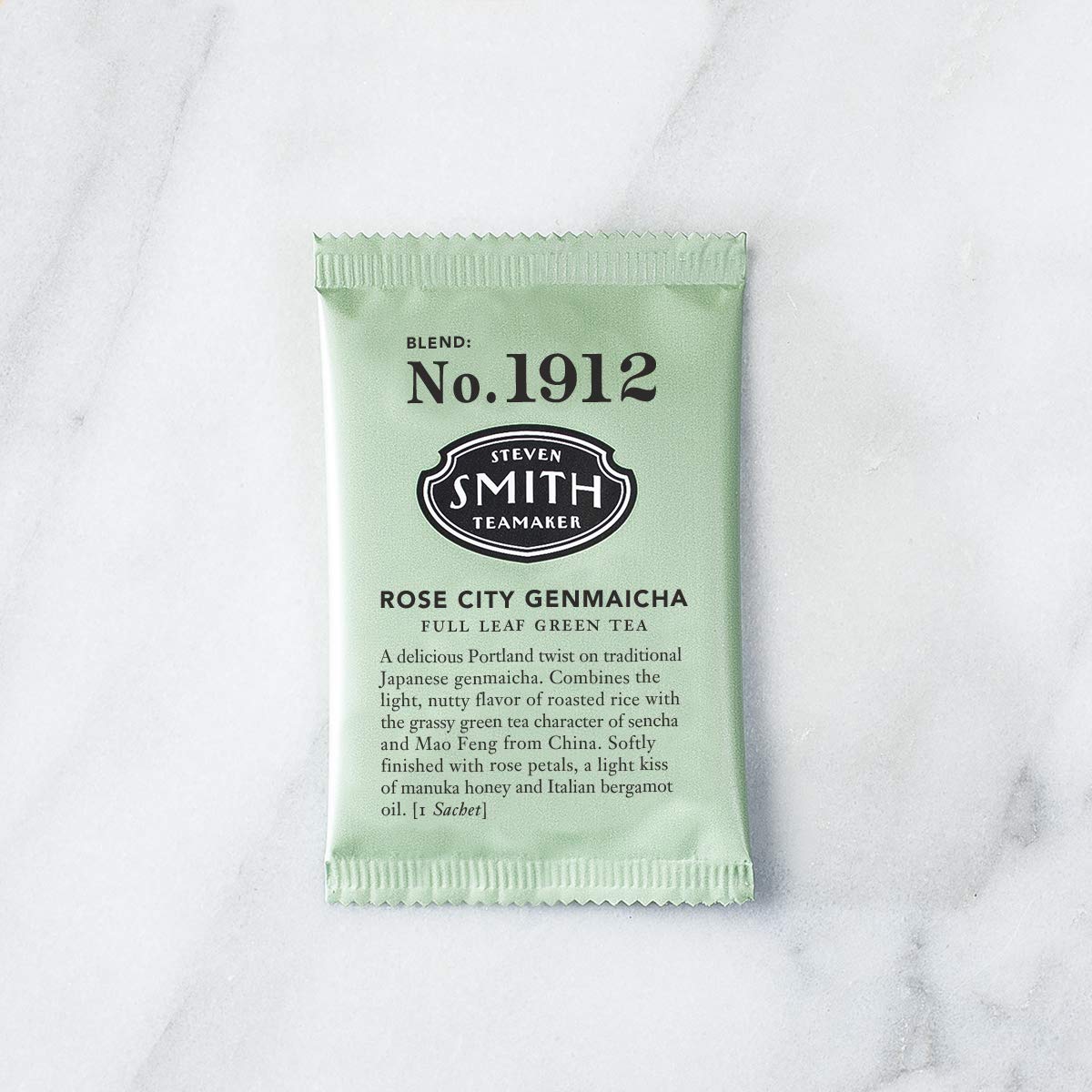 Smith Teamaker | Rose City Genmaicha No. 1912 - Sencha, Genmai, Mao Feng Green Tea & Rose Petals | Caffeinated Roasted Rice Full Leaf Green Tea Blend (15 Sachets, 1.26oz each)