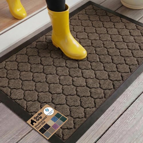 GORILLA GRIP 100% Waterproof Doormat - All-Season WeatherMAX, Stain & Fade Resistant, 35x23, Latte Quatrefoil