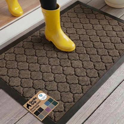 GORILLA GRIP Waterproof All-Season WeatherMAX Doormat - Stain & Fade Resistant, 29x17, Latte Quatrefoil