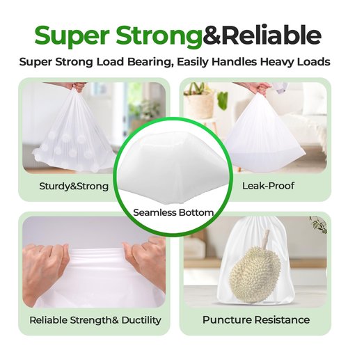 Code K (200 Count) Heavy Duty Trash Bags 1.2 Mil THICK 9-12 Gallon/35-45 Liter with Reinforced Drawstring Compatible with simpleman Code K White Garbage Can Liners Leak-Proof & Tear Resistant