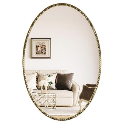Oval Gold Beaded Mirror 36x24 Vintage Wall Mirror - Variation: Retro Gold 36L x 24W