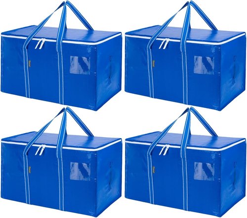 BALEINE 4-Pack Oversized Moving Bags - Heavy-Duty Storage Totes with Reinforced Handles | Royal Blue
