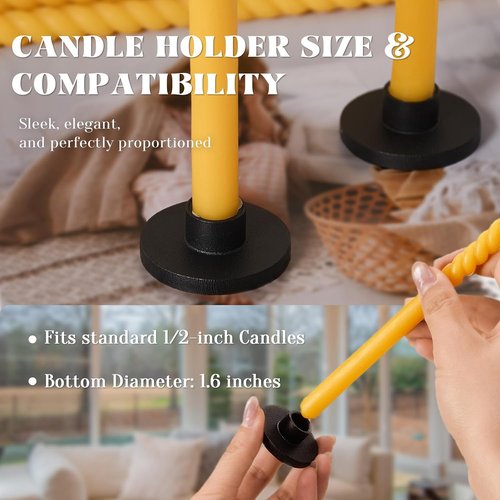 Black Iron Mini Taper Candle Holders - Set of 6 for 1/2 Inch Candles | Slim, Elegant Design for Chime & Church Use