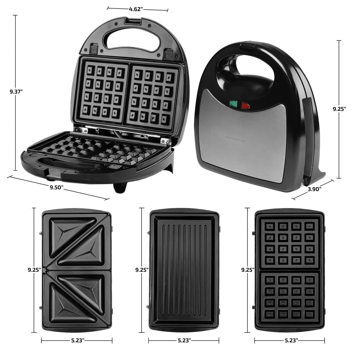 OVENTE 3 in 1 Electric Sandwich Maker, Panini Press Grill and Waffle Iron Set with Removable Non-Stick Plates, Perfect for Cooking Grilled Cheese, Tuna Melts, Burgers, Steaks and Snacks, Black GPI302B