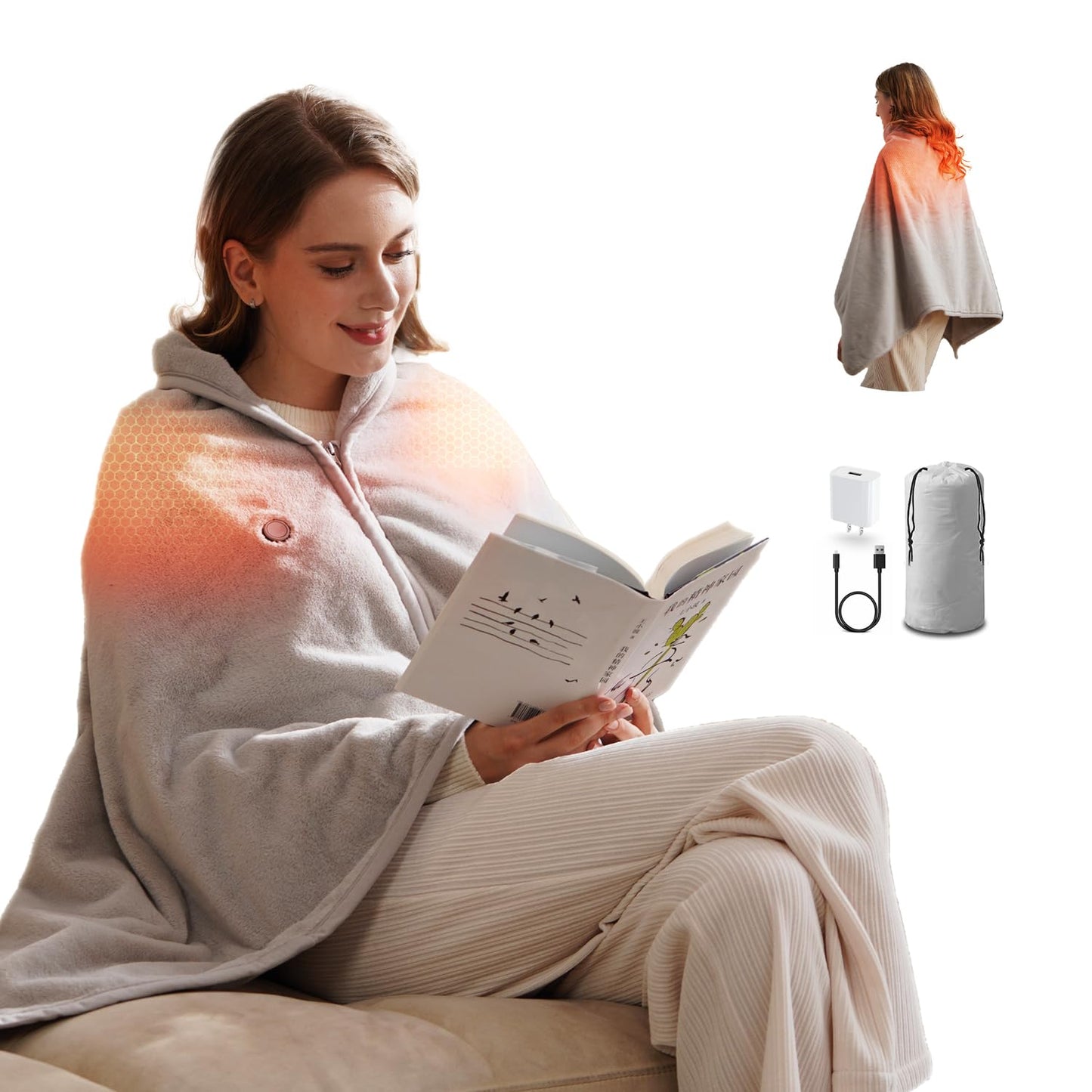 ZIREOT Wearable Shawl Blanket, Adapter Included - No Battery, Suitable for Home and Outdoor Cold Protection, Soft and Warm Large Size