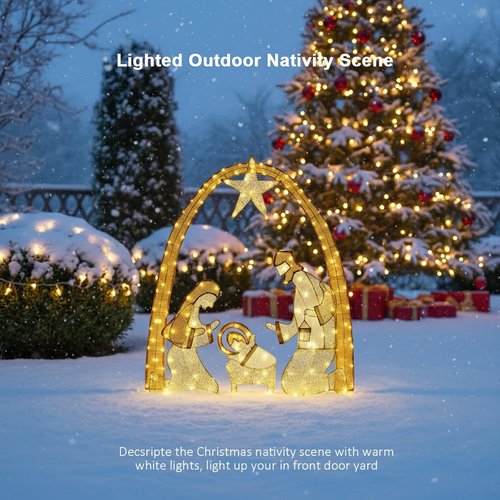 Lighted Outdoor Nativity Scene | Large Christmas Holy Family Yard Decoration for Garden & Home
