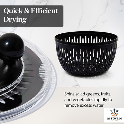 Stainless Steel Salad Spinner - 5L Capacity Lettuce & Vegetable Dryer with Non-Slip Base | Black
