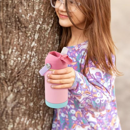 Kerilyn Kids Water Bottle - 12oz Stainless Steel Insulated Cup with Straws | Leak-Proof, BPA Free, Blue