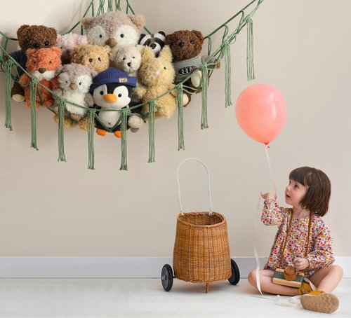 mirolam Stuffed Animal Hammock - Large Stuffed Animal Net Corner - Hanging Stuff Animal Storage Organizer For Plush Plushie Display Room Bedroom Boho Decor