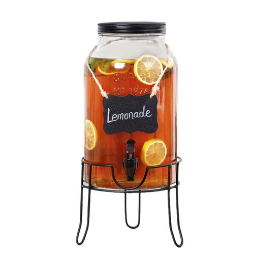 1.5 Gallon Glass Drink Dispensers for Parties, Ice Beverage Dispensers with Stand, Glass Water Dispenser with Spigot, Laundry Detergent Dispenser, Lemonade Dispenser