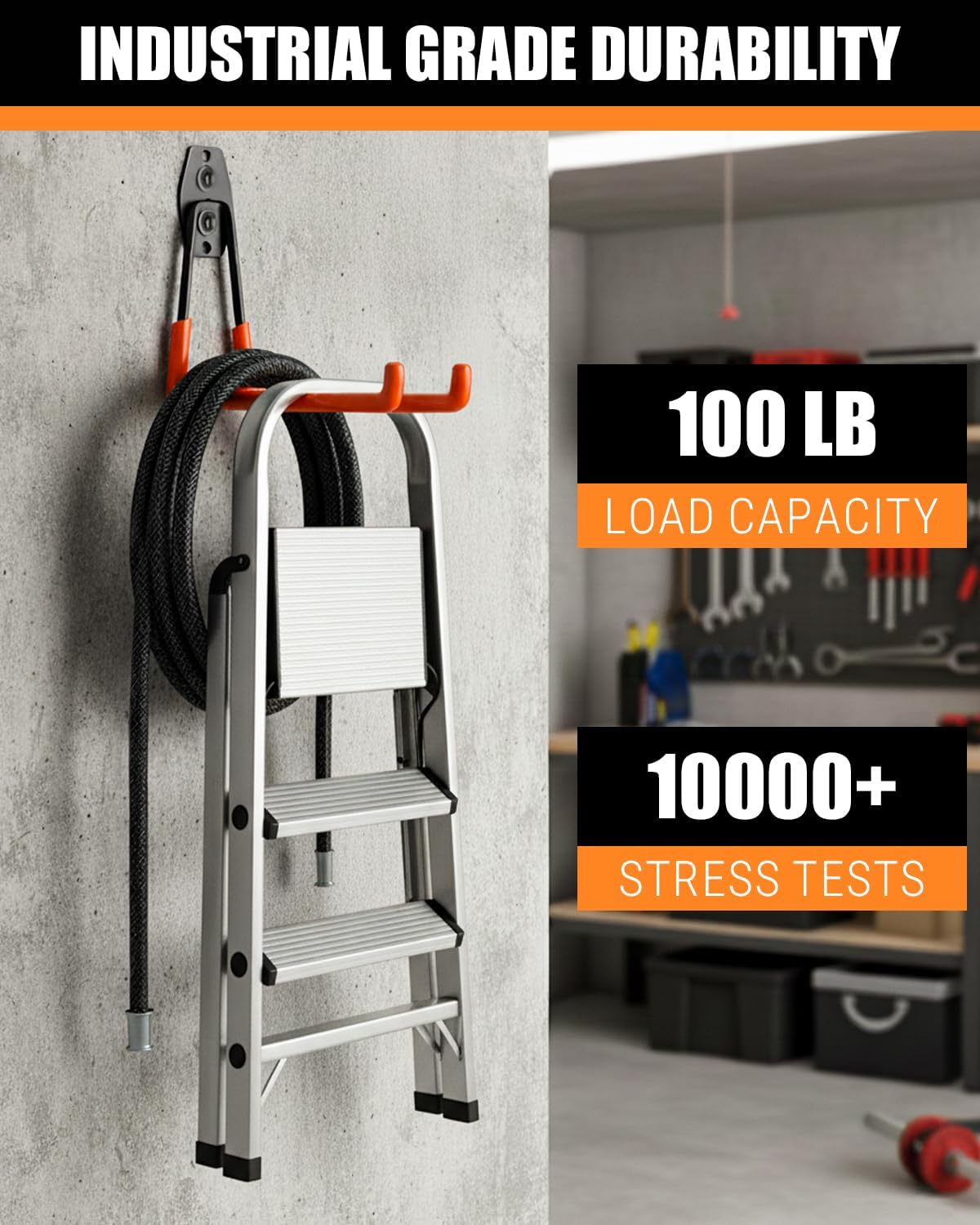 WMK Heavy Duty Garage Hooks - 7.3'' Wall Mount Storage Solution for Tools, Bikes & Ladders | 6 Pack (Orange)