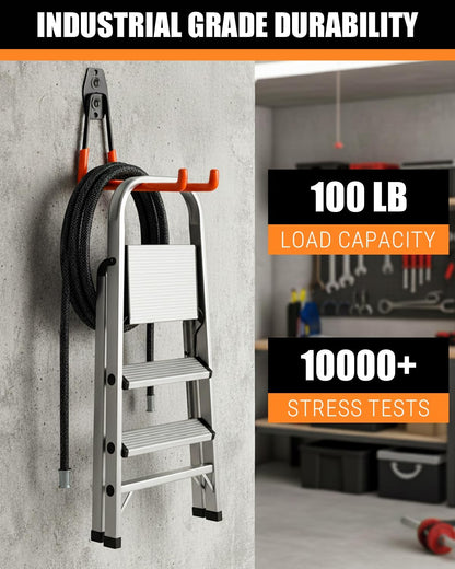 WMK Heavy Duty Garage Hooks - 7.3'' Wall Mount Storage Solution for Tools, Bikes & Ladders | 6 Pack (Orange)