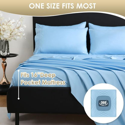 CozySmile Luxury Silky Soft Bed Sheet Set - 6 Piece Full Size | Fits 16" Deep Pocket Mattresses, Wrinkle-Free & Breathable Cooling, Sky Blue