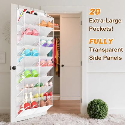 UVIAHOMI Over The Door Shoe Organizer - 10-Tier Clear Pocket Storage for Sneakers, Boots & Heels - White