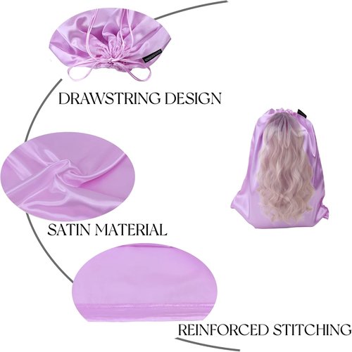 GONGKANGYUAN Satin Wig Bags - 12 Pcs Soft Silk Drawstring Pouches for Hair Extensions | Violet Color