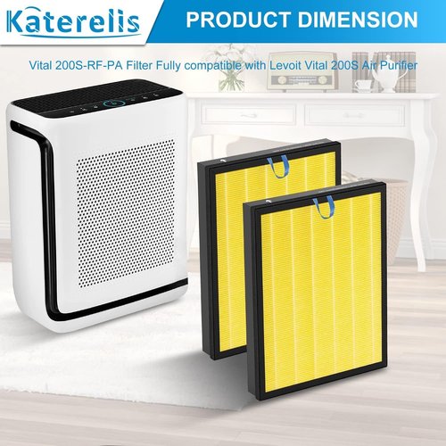 Katerelis 2 Pack Vital 200S Replacement Filter - 3-in-1 Compatible with LEVOIT Vital 200S | Includes Cleaning Brush