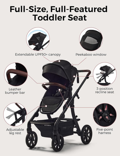 Momcozy Convertible Baby Stroller - 23 Configurations, Carry-Cot & Seat Included, Large PU Wheels | All-Wheel Suspension & UPF50+ Canopy