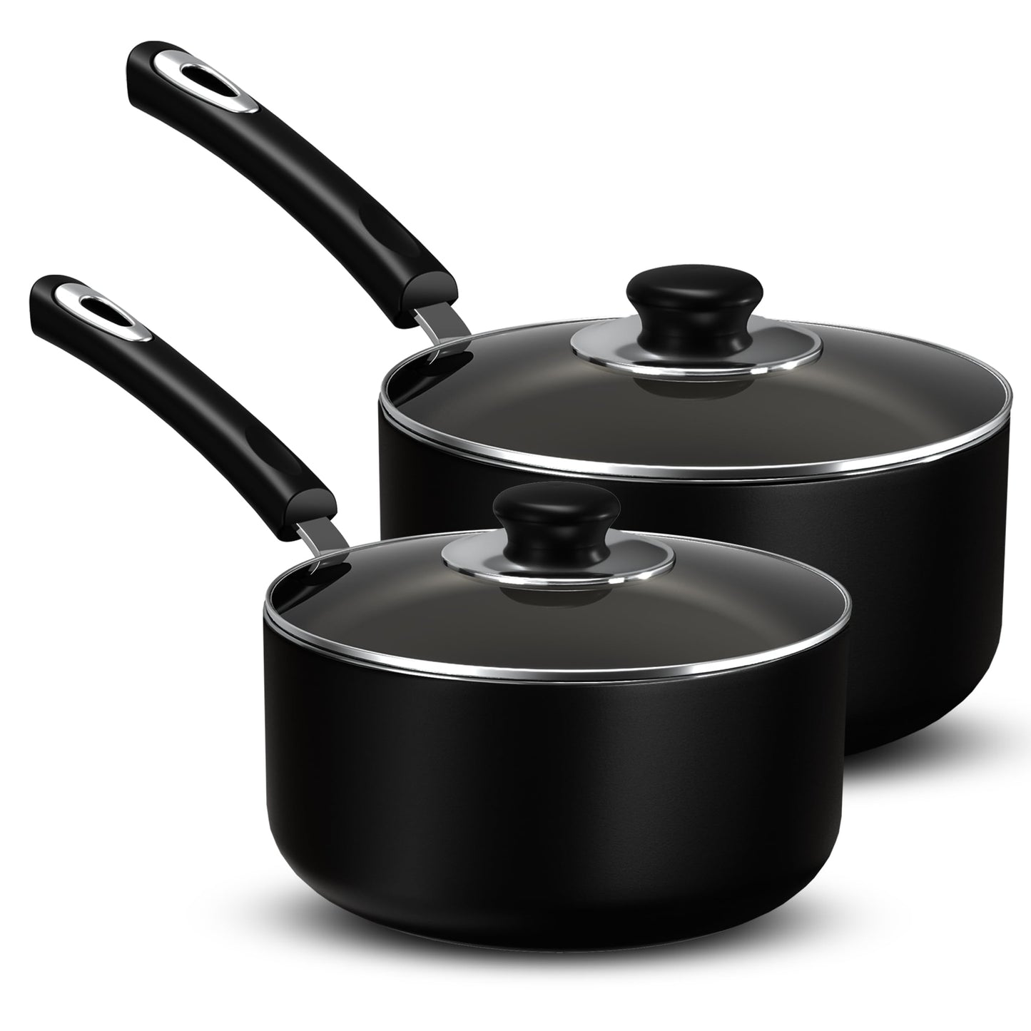 Utopia Kitchen Nonstick Stock Pot Saucepan Set with Lids, 1 Quart and 2 Quarts Multipurpose Stock Pots Set for Home, Kitchen or Restaurant, Black