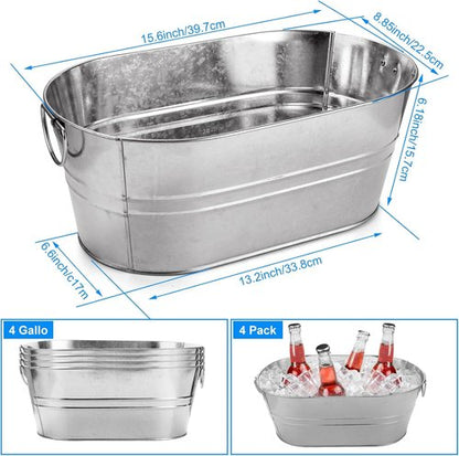 CertBuy 4 Pack Galvanized Tub 4 Gallon Ice Bucket with Handle Large Metal Champagne Drink Bucket Galvanized Ice Buckets for Parties Mimosa Bar Cocktail Bar