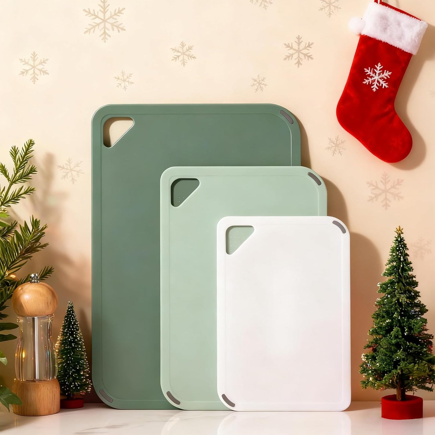 THETCHRY Plastic Cutting Board Set - BPA-Free Non-Slip Chopping Boards for Kitchen | 15"×10"×0.25" Green