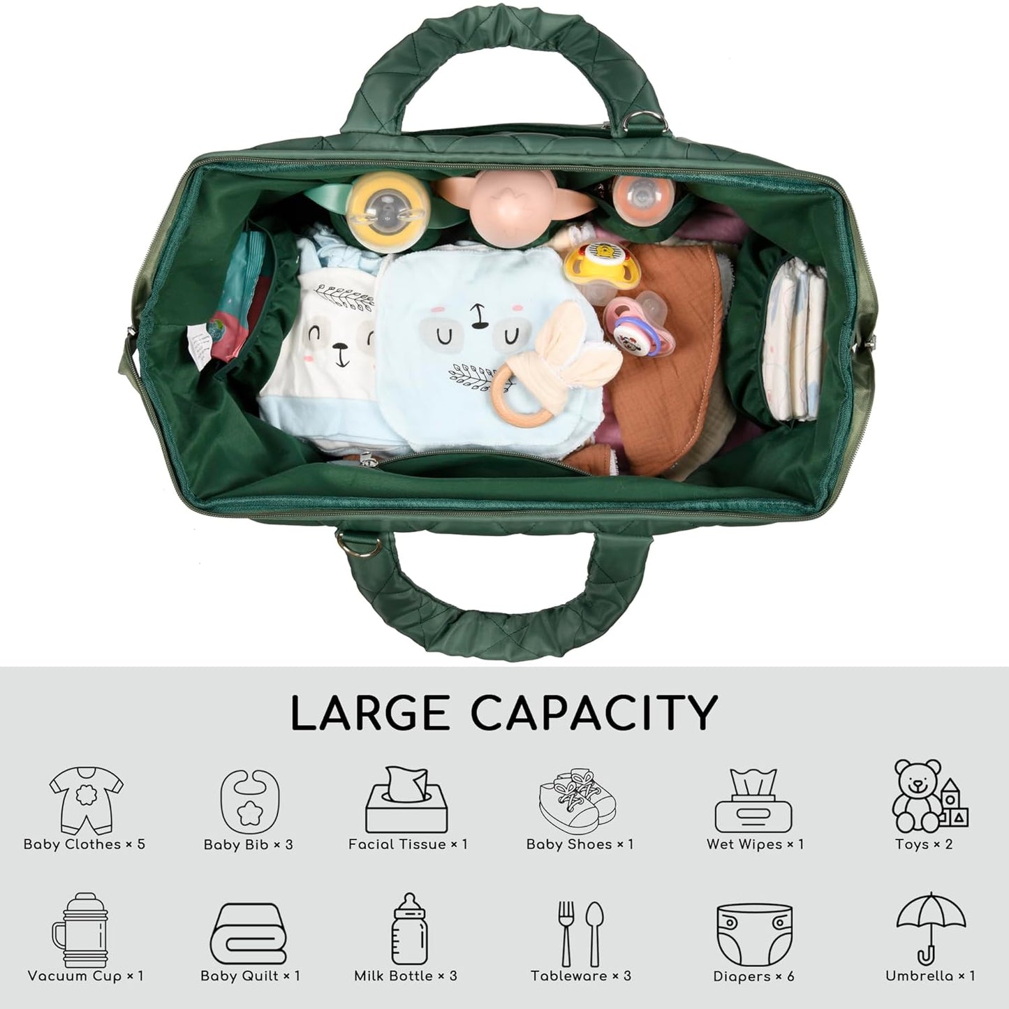 PeraBella Mommy Hospital Bag - Stylish Maternity Diaper Bag for Labor & Delivery | Green