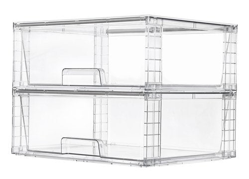 Vtopmart 2 Pack Large Stackable Storage Drawers,Easily Assemble Clear Acrylic Bathroom Closet Undersink Organizers,Plastic Storage Bins for Cabinet,Kitchen Pantry,Medicine Organization