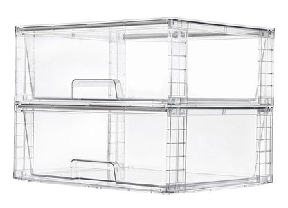 Vtopmart 2 Pack Large Stackable Storage Drawers,Easily Assemble Clear Acrylic Bathroom Closet Undersink Organizers,Plastic Storage Bins for Cabinet,Kitchen Pantry,Medicine Organization