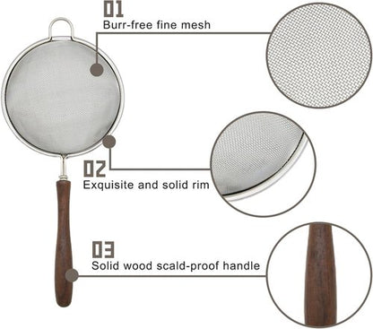 304 Stainless Steel Mesh Strainer Set by [Brand Name] - Durable Colander with Wooden Handle | Perfect for Food, Tea, Rice, and More