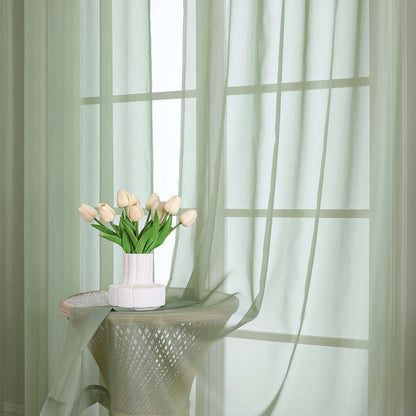 OWENIE Sage Green Sheer Curtain 90 Inches Long 2 Panels Set, Solid Filmy Drapes for Living Room Bedroom, Elegant Window Voile Sheer Curtain Panels Drapes, 2 Pcs, Each 59W x 90L Inch