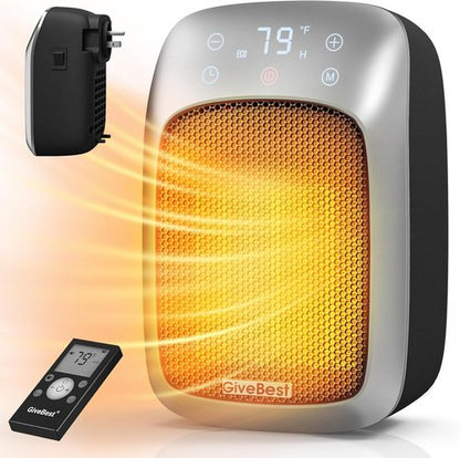 GiveBest Plug-In Wall Space Heater - 800W Outlet Heater with Remote, Adjustable Thermostat & 12H Timer