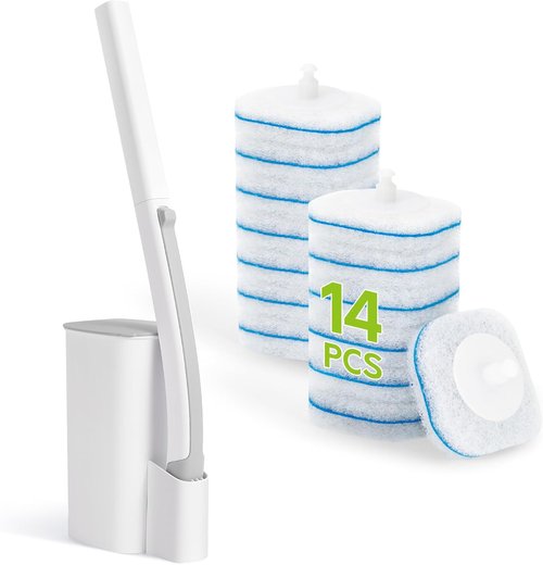 IVYROLL Toilet Bowl Cleaner Wand - Disposable Brush Set with 14 Refills & Holder for Easy Cleaning