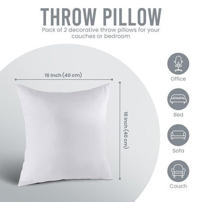 Utopia Bedding 16x16 Pillow Inserts, Set of 2, White – Indoor Decorative Throw Pillows for Bed, Sofa & Couch – Soft, Supportive & Fluffy Cushion Inserts