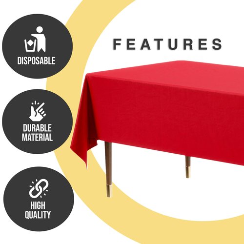 Exquisite 66% Thicker Premium Plastic Table Cloth Rectangle Table Cover 0.5 Mil 12 Pack Red Table Cloth 54 Inch x 108 Inch Disposable Tablecloth Won't Tear Easily Like Cheap Thin Brands