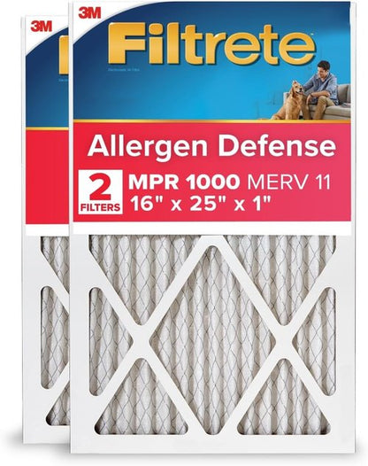 Filtrete Air Filter 16x25x1 - MERV 11 Micro Allergen Defense | 2-Pack Pleated HVAC Filters