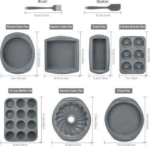 Aschef 9-In-1 Nonstick Silicone Baking Set - Versatile Bakeware Kit for Cakes, Muffins & More | Heat Resistant Molds & Tray
