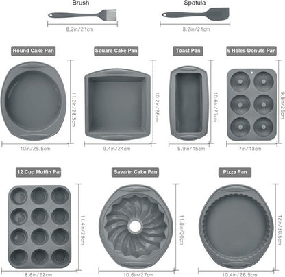 Aschef 9-In-1 Nonstick Silicone Baking Set - Versatile Bakeware Kit for Cakes, Muffins & More | Heat Resistant Molds & Tray