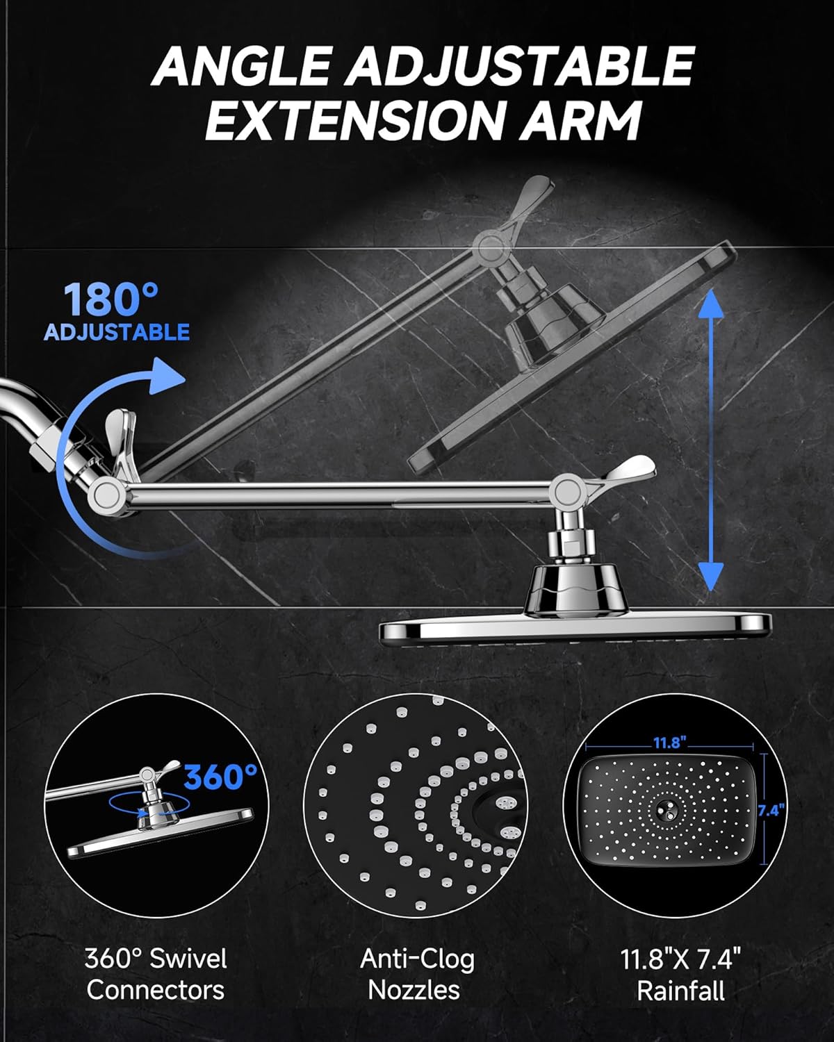 Veken Shower Head - High-Pressure Water Flow with Adjustable Settings | Sleek Shower Caddy Included