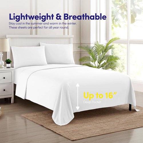 1500 Supreme Collection Twin Sheet Sets White - 3 Piece Bed Sheets and Pillowcase Set for Twin Mattress - Extra Soft, Elastic Corner Straps, Deep Pocket Sheets, Twin White
