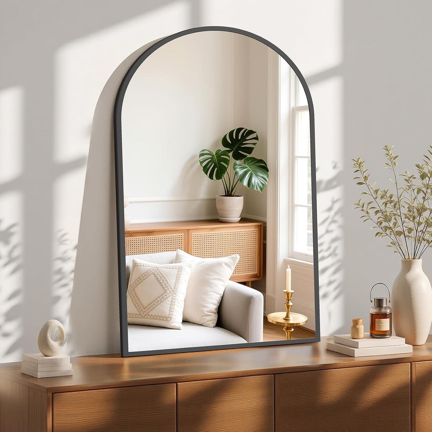 Sweetcrispy Arch Black Bathroom Wall Mirror - 26"x38" Metal Frame Vanity Mirror for Home Decor
