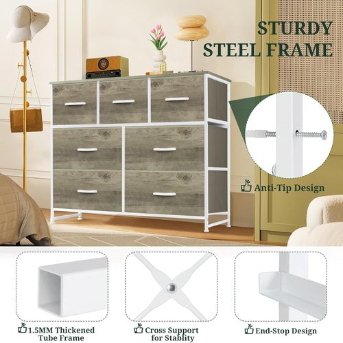 Greige Oak 7-Drawer Dresser by [Brand Name] - Anti-Tip Storage Organizer for Bedroom & Living Room